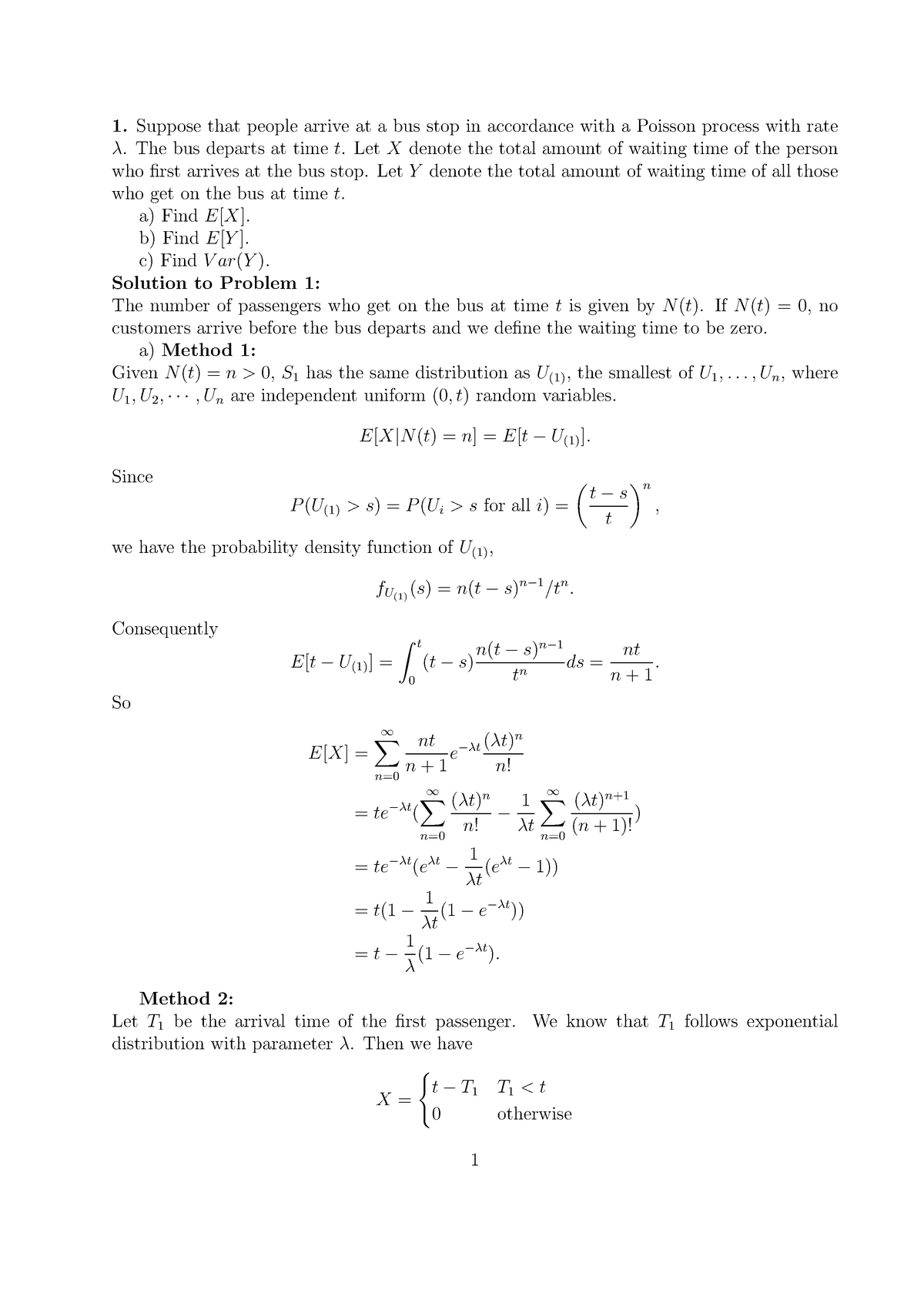 Homework 5 Solution - HW5SOL - Suppose that people arrive at a bus stop ...