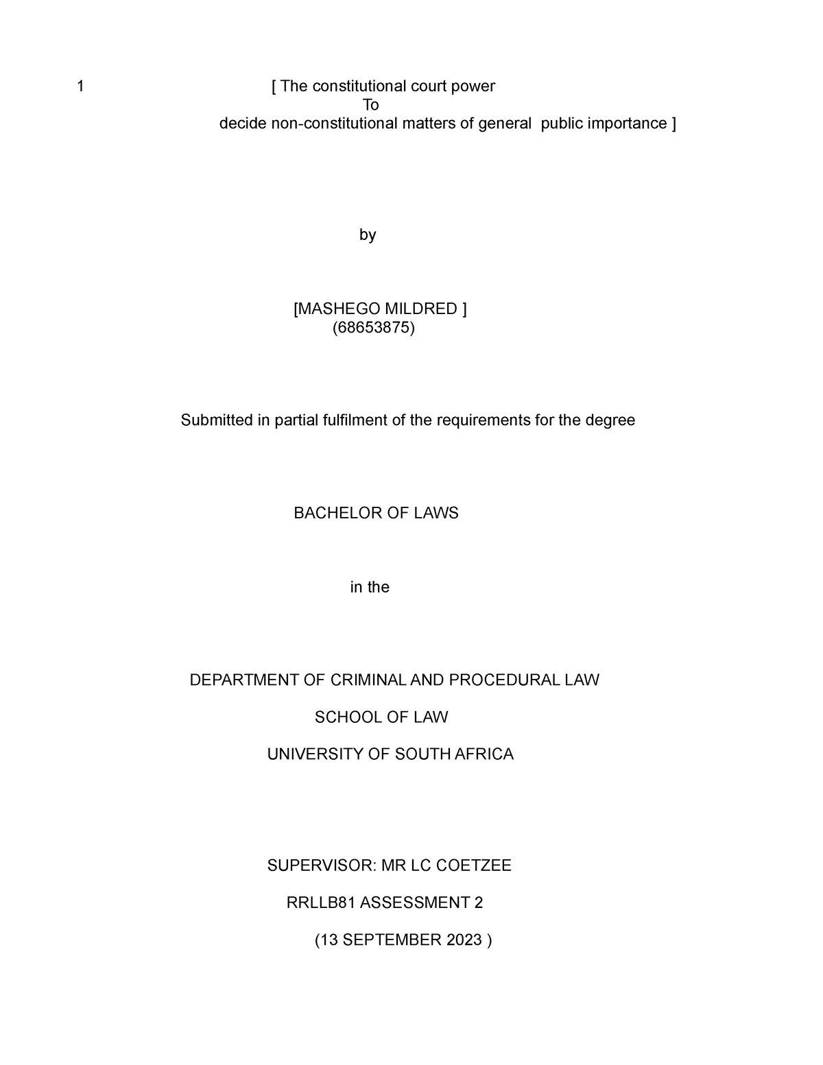 RRLLB81 Assignment 2 Semester 2 - 1 [ The constitutional court power To ...