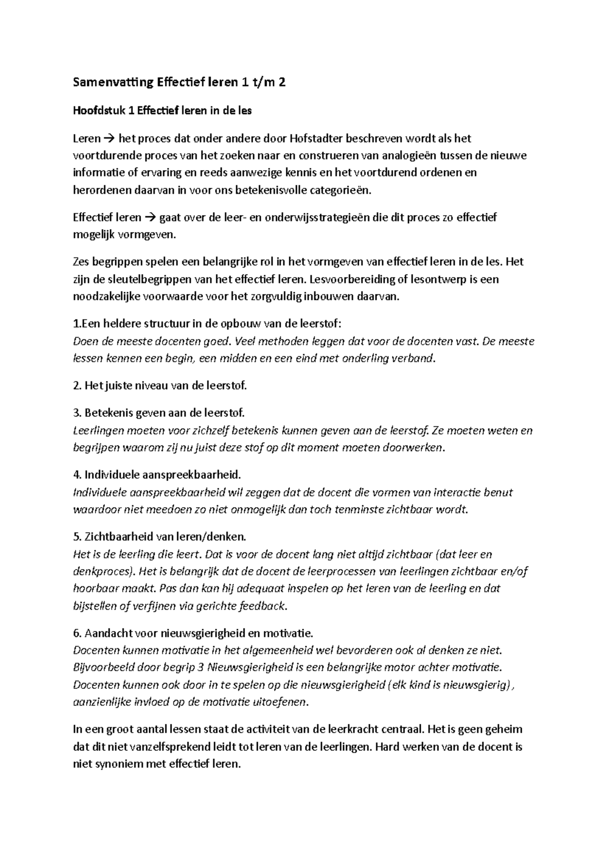 Samenvatting Effectief Leren 1 En 2 - Samenvatting Effectief Leren 1 2 ...