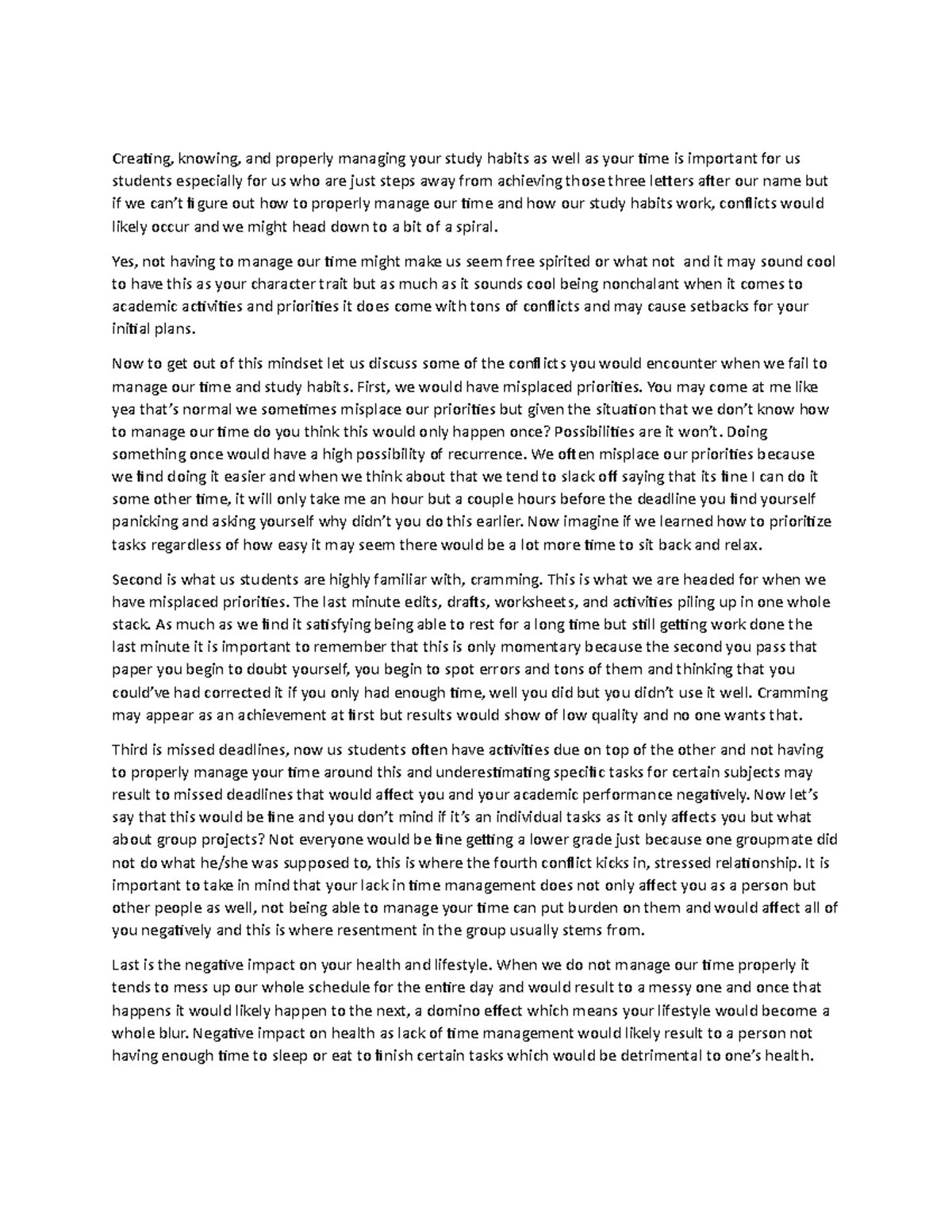 Conflicts time management essay speech - Creating, knowing, and ...