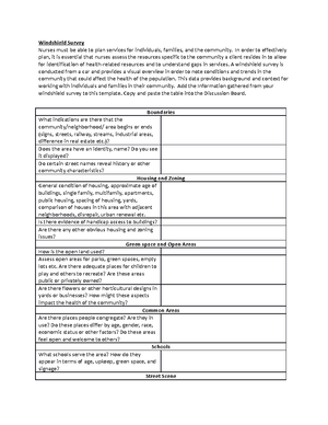 Windshield Project - Description And Overview This Windshield Survey ...