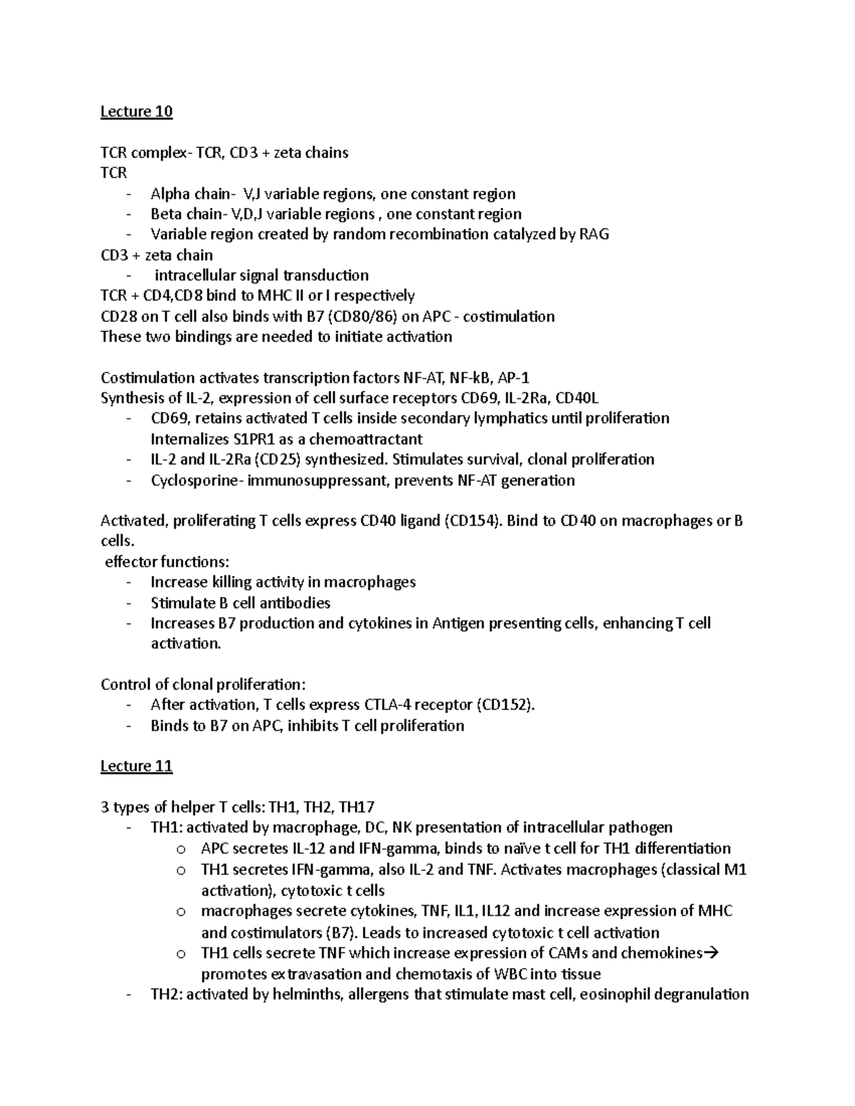 Immunology notes - B cells - Lecture 10 TCR complex- TCR, CD3 + zeta ...