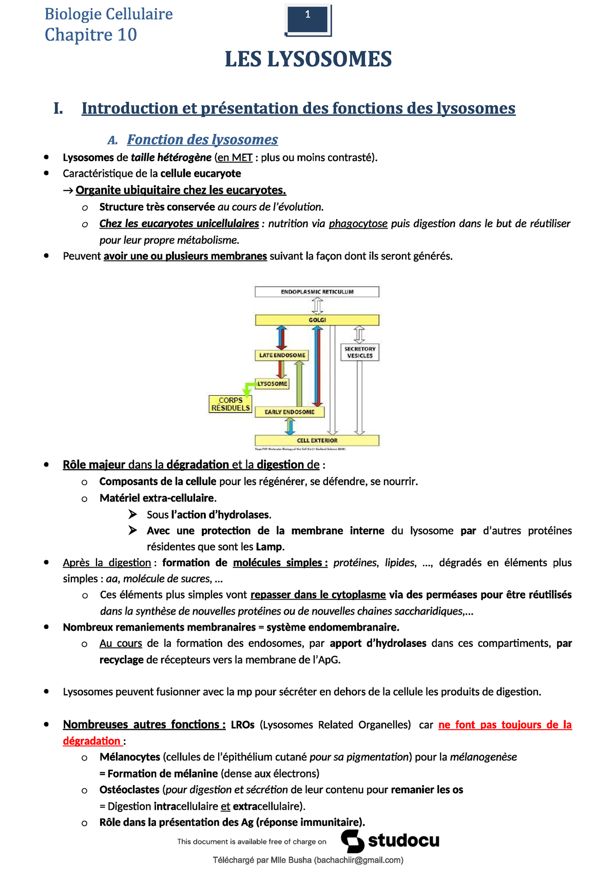 Biologie Cellulaire - Biologie - Studocu