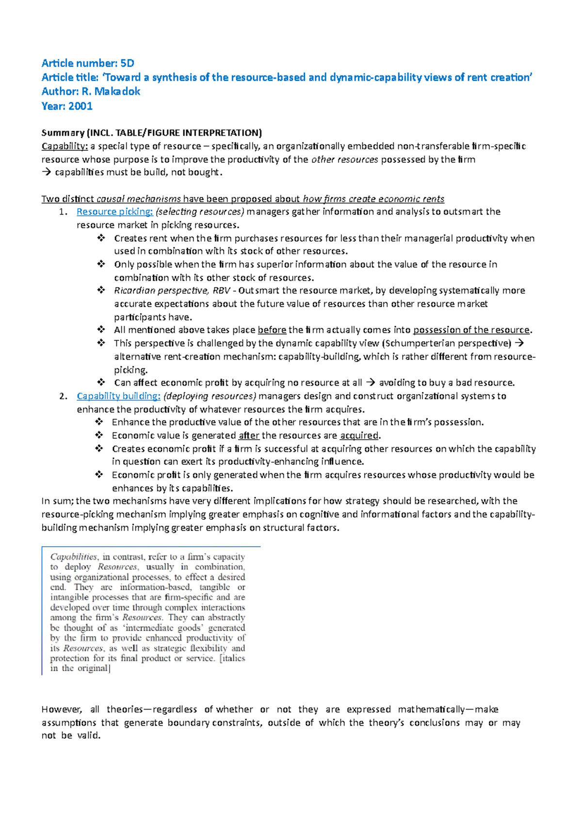 Summary article 5D - Makadok (2001 ) - Article number: 5D Article title ...