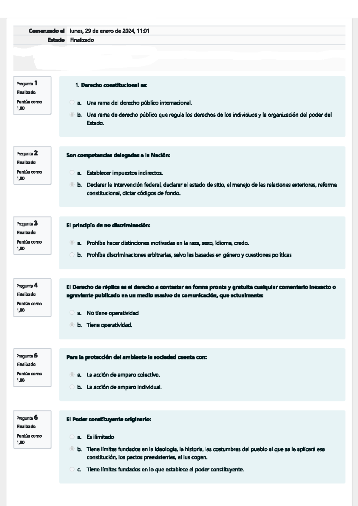 Examen derecho constitucional - Comenzado el lunes, 29 de enero de 2024 ...