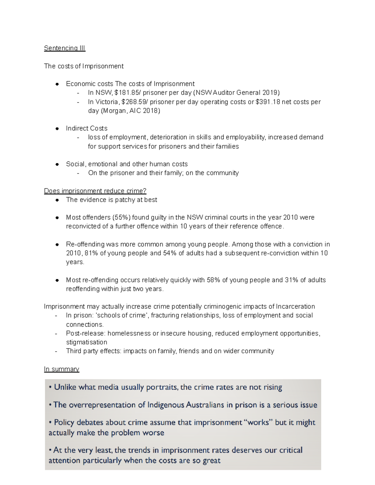 Sentencing III - Sentencing III The costs of Imprisonment Economic ...