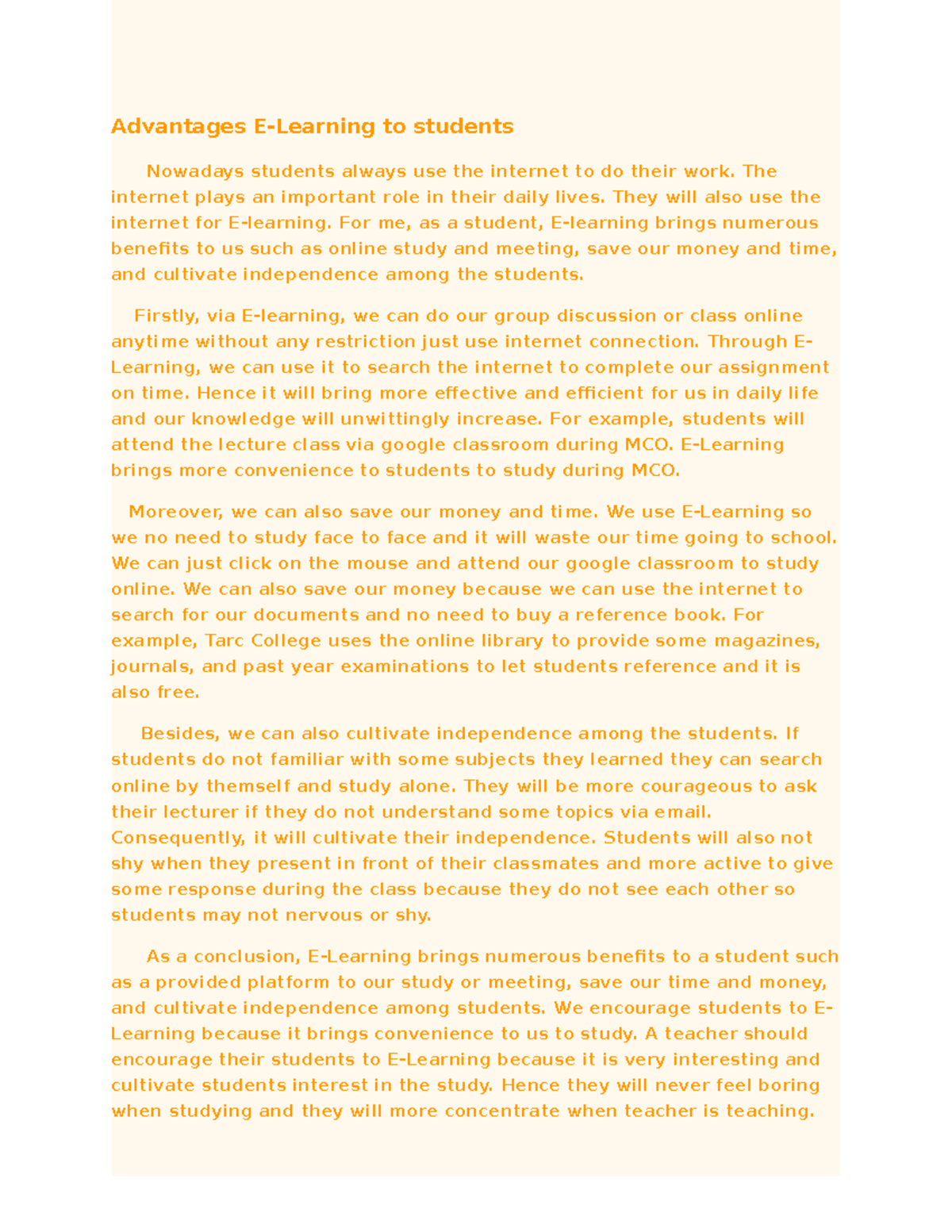 Essay - Advantages E-Learning to students Nowadays students always use ...