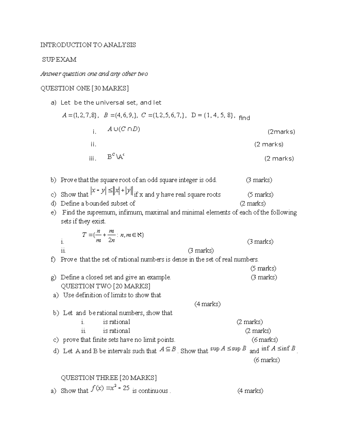EXAM 4 - Introduction to Real Analysis practice questions ...