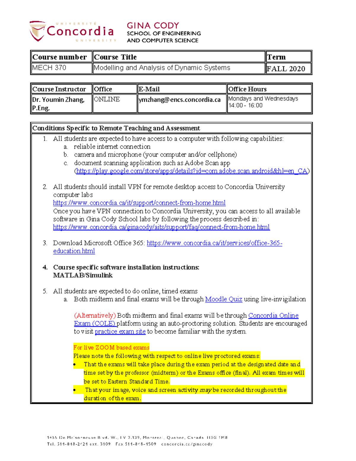 MECH 370 Course Outline - Course Number Course Title Term MECH 370 ...