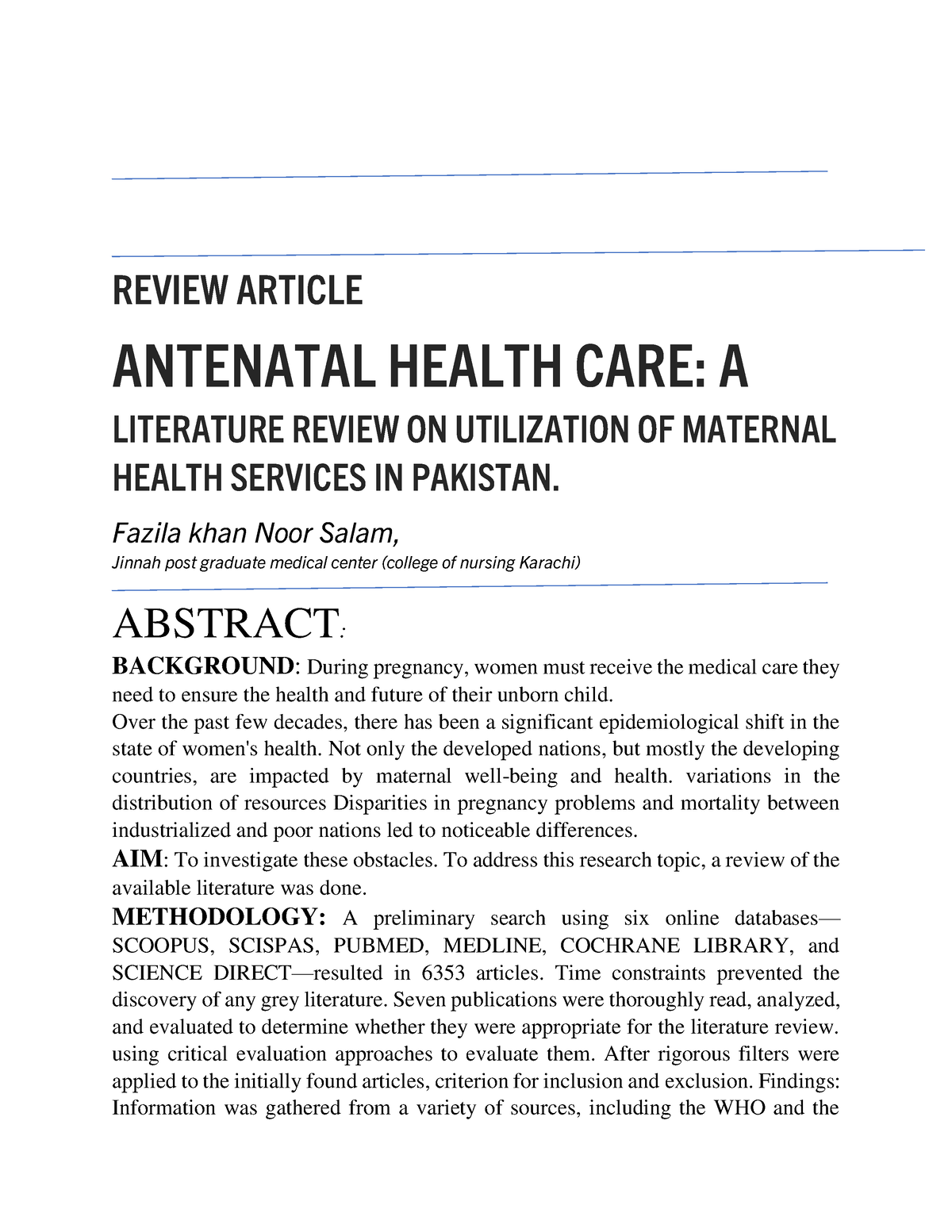 literature review on antenatal care