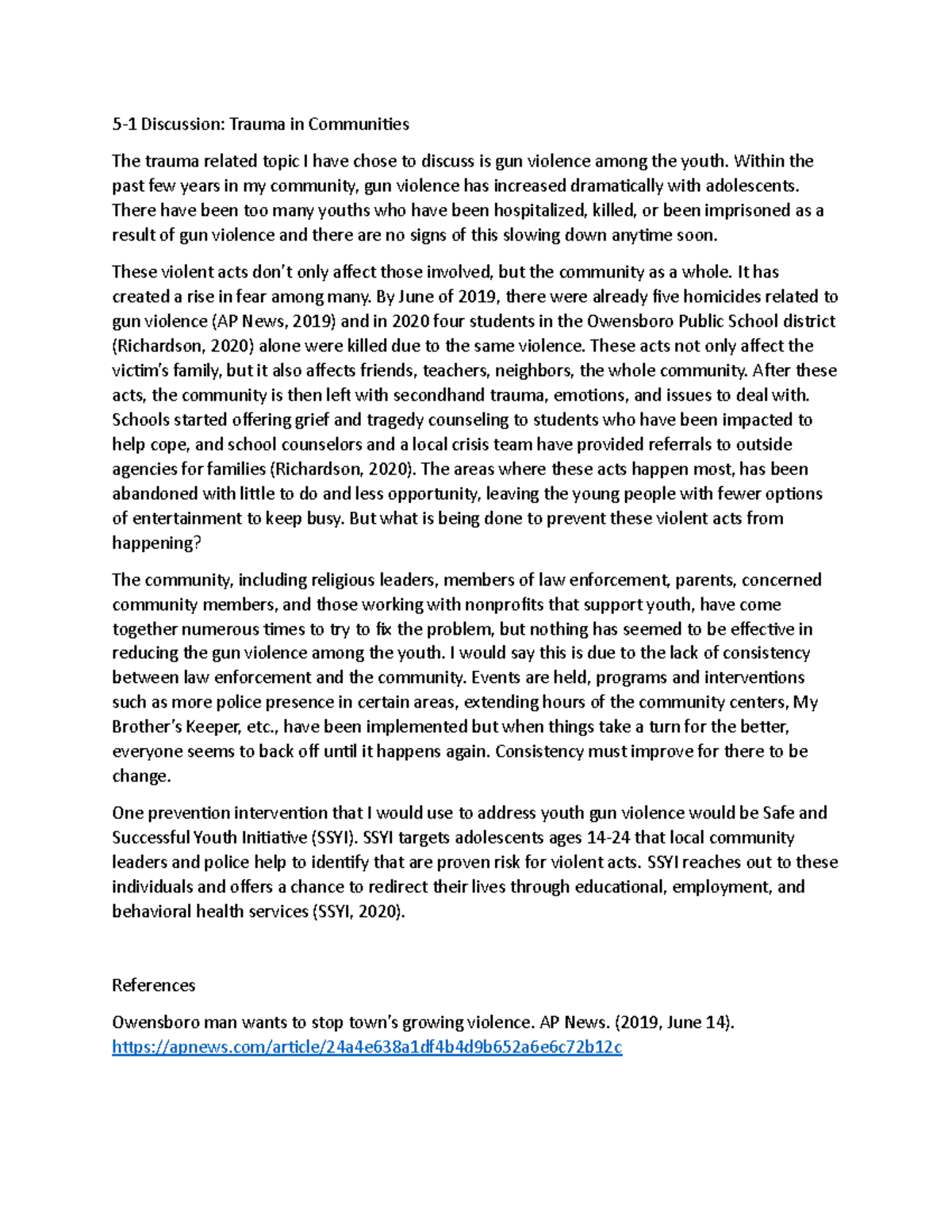 5-1 Discussion Trauma in Communities - Within the past few years in my ...