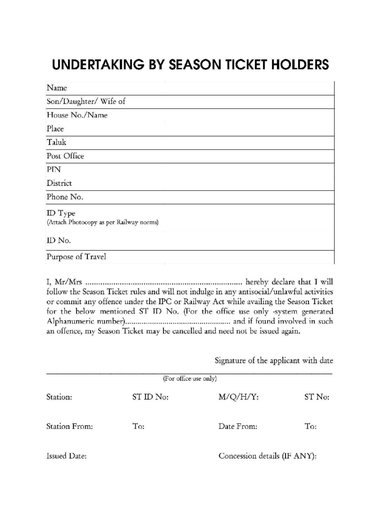 Railway Season Ticket Form Machine learning Studocu