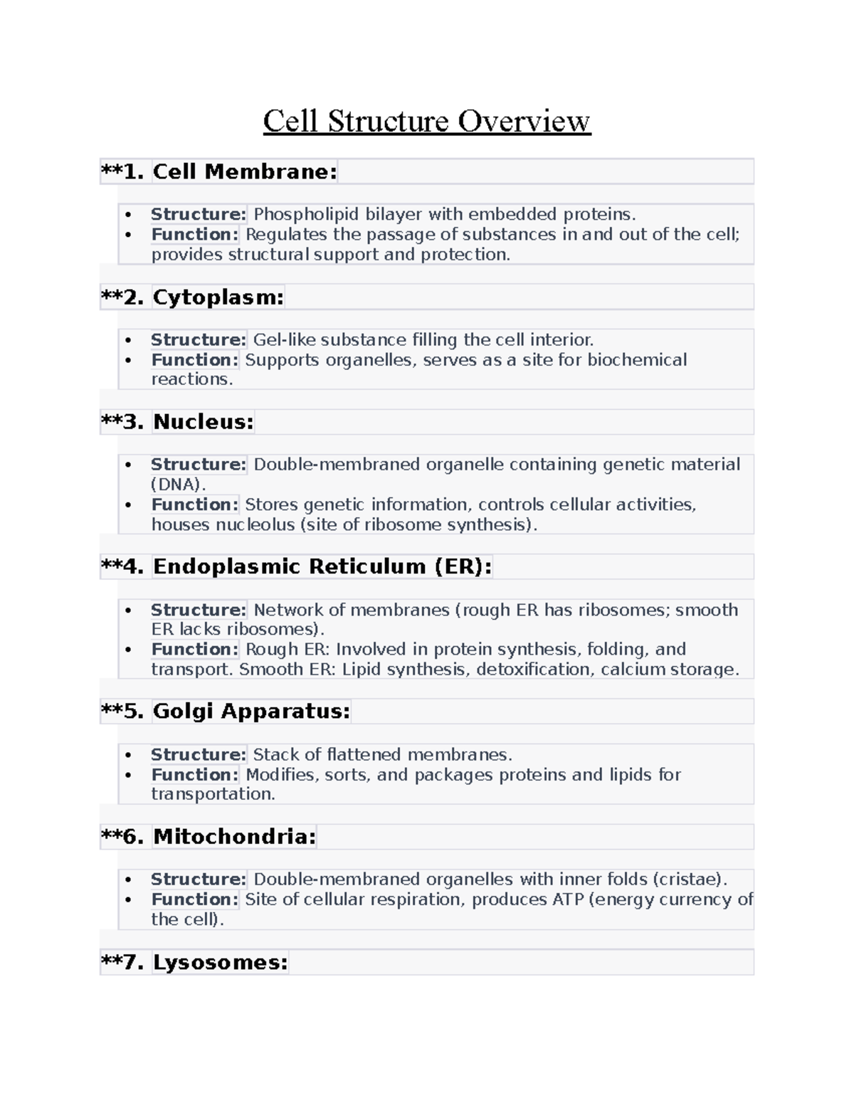 Cell Structure Overview - Cell Membrane: Structure: Phospholipid ...