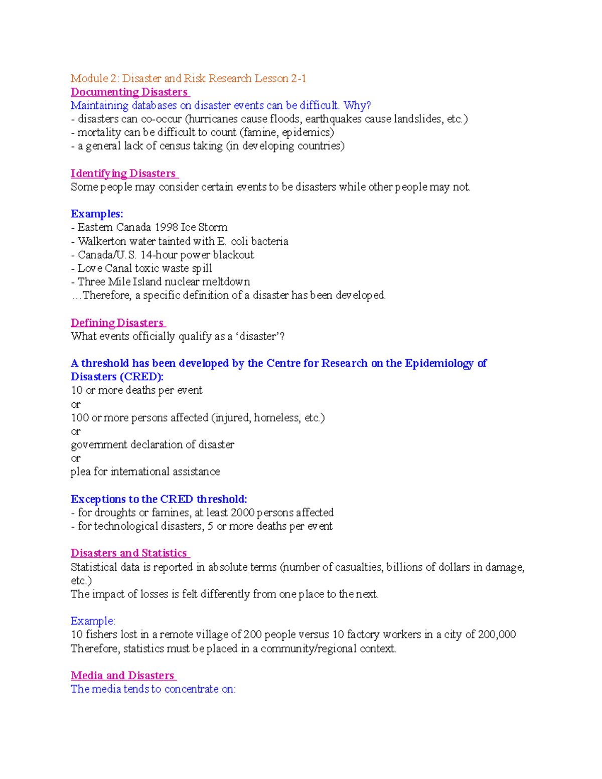 GEO 2152 - Module 2 - Lecture notes 2 - Module 2: Disaster and Risk ...