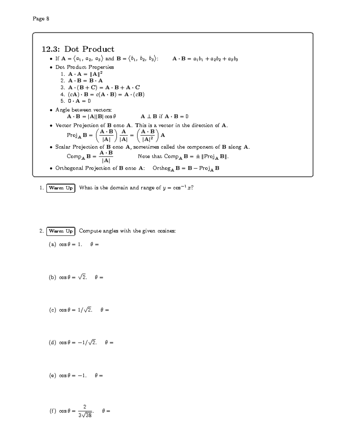 12.3 Dot Product - Blake Thornton - 12: Dot Product - If A = ' A 1 , A ...