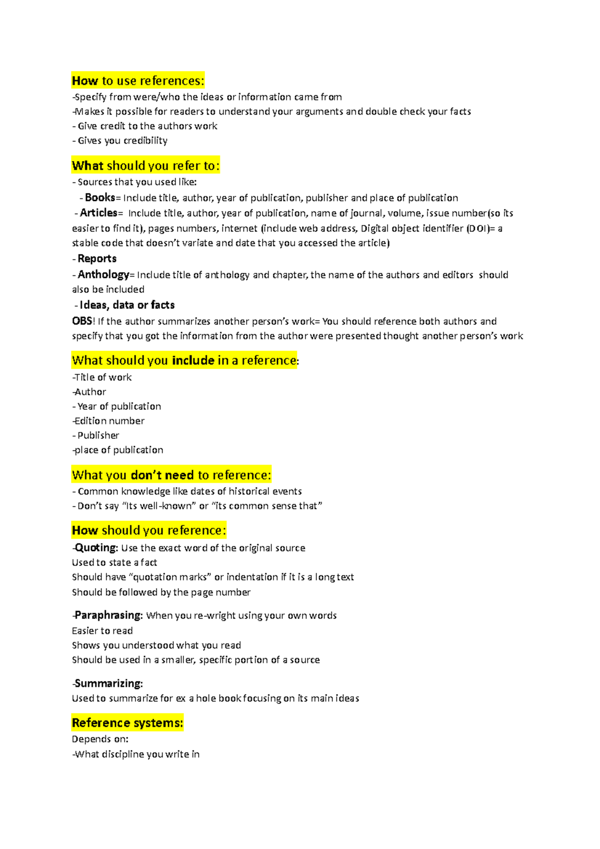 Cheat sheet referrences - How to use references: -Specify from were/who ...