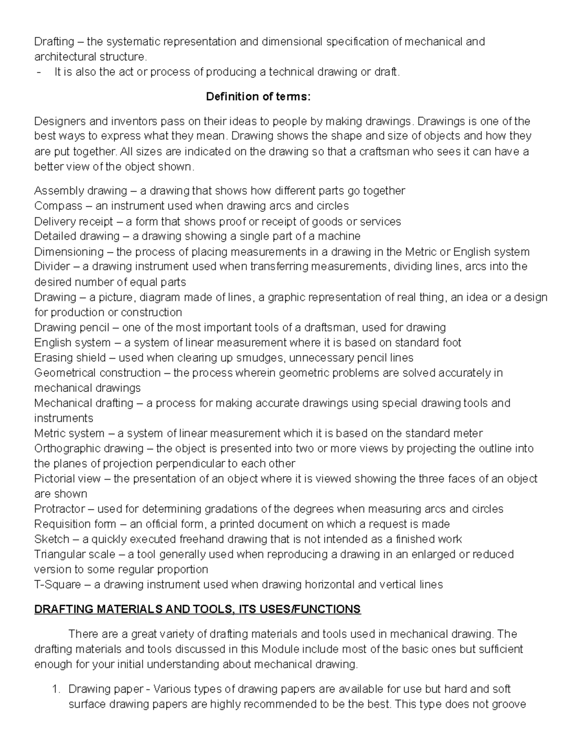 Draftingmodule1 Drafting Module Drafting the systematic