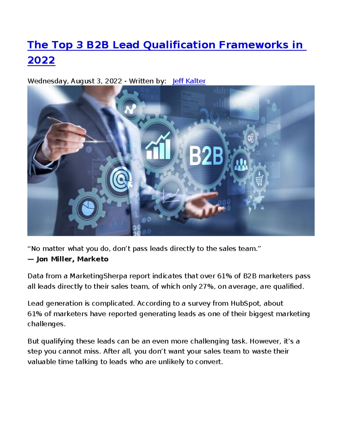 The Top 3 B2B Lead Qualification Frameworks in 2022 - The Top 3 B2B ...
