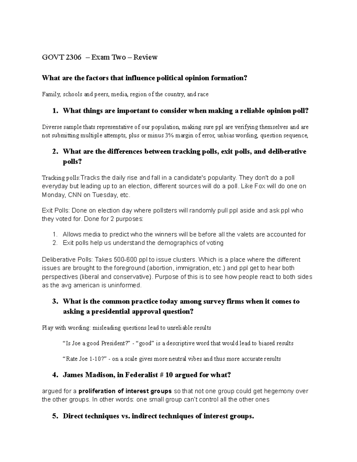 Govt 2306 Exam Two Review - GOVT 2306 – Exam Two – Review What are the ...