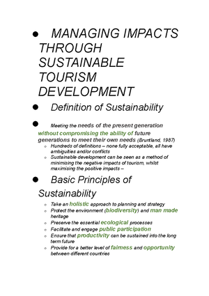 Sustainable Tourism Development - 09 Handout 1 *Property of STI ...