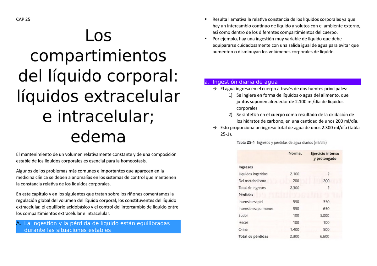 Compartimientos del liquido corporal - Compartimientos del liquido corporal  Un mantenimiento de un - Studocu