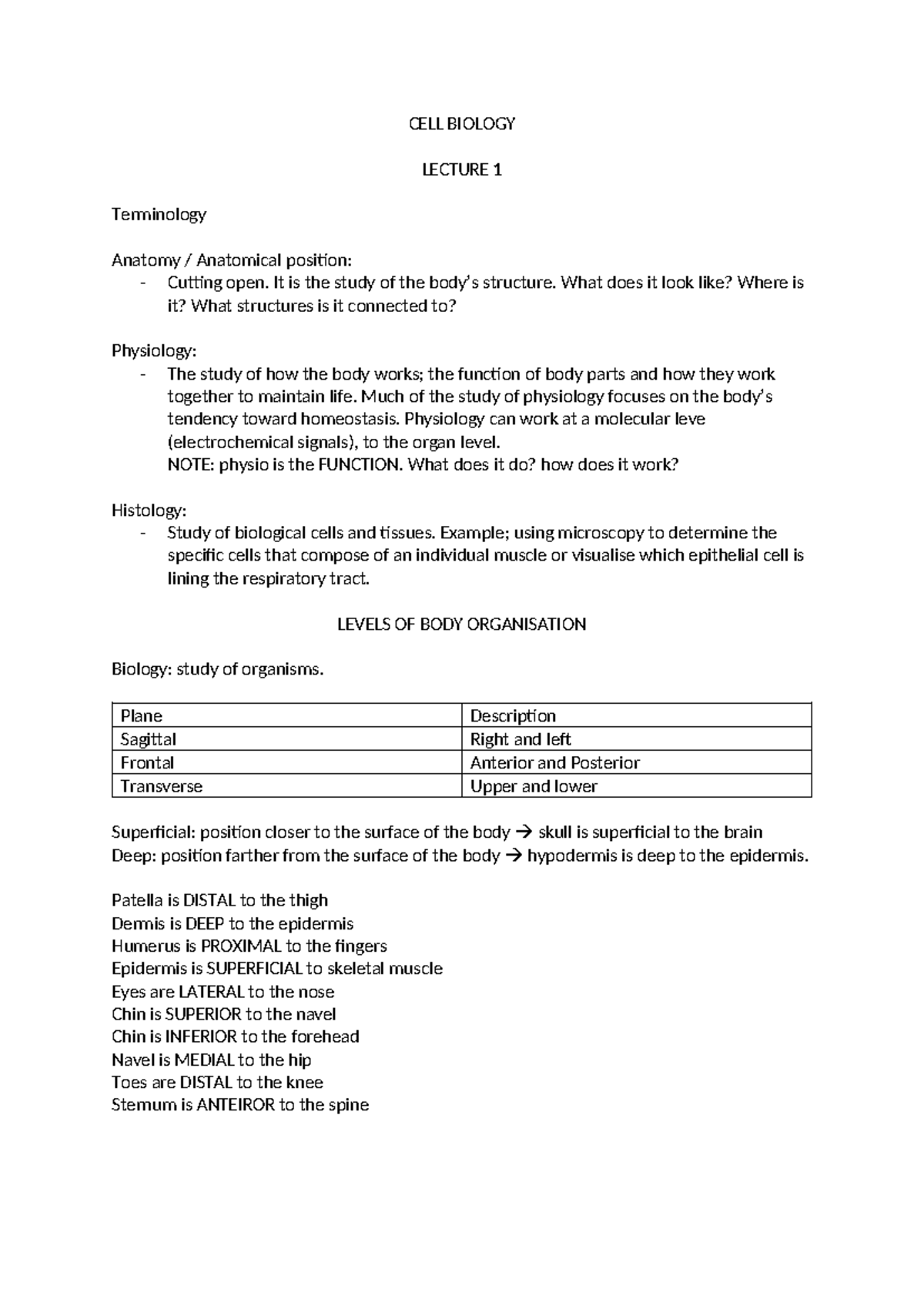 CELL Biology - cell bio lecture notes - CELL BIOLOGY LECTURE 1 ...