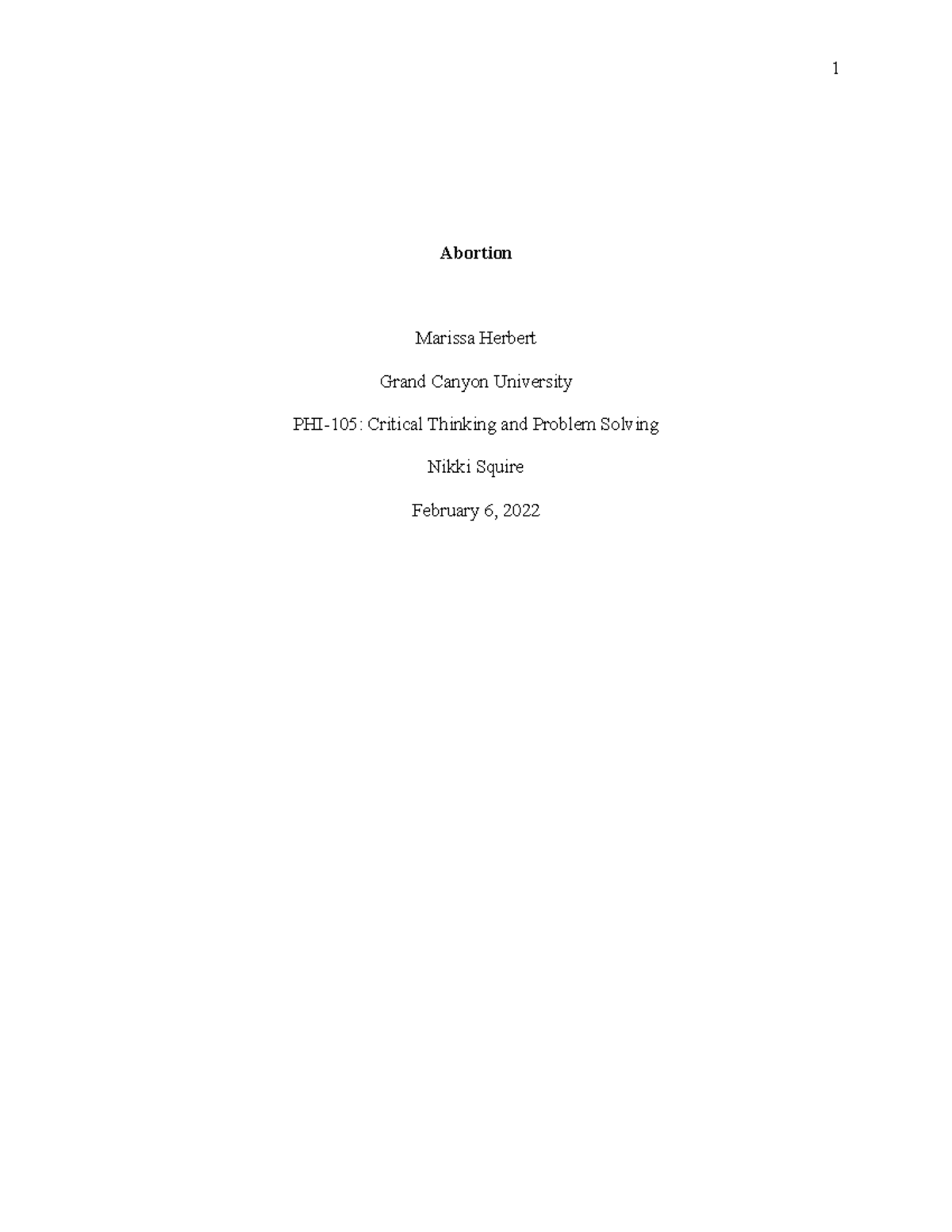 Persuasive essay first draft- Abortion - Abortion Marissa Herbert Grand ...