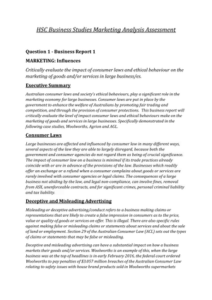 Business Report 1 Marketing Influences HSC Business Studies