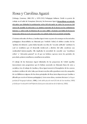 Rosa y Carolina Agazzi - Apunts 1 - Rosa y Carolina Agazzi (Volongo,  Cremona, 1866-1951 y 1870-1945) - Studocu