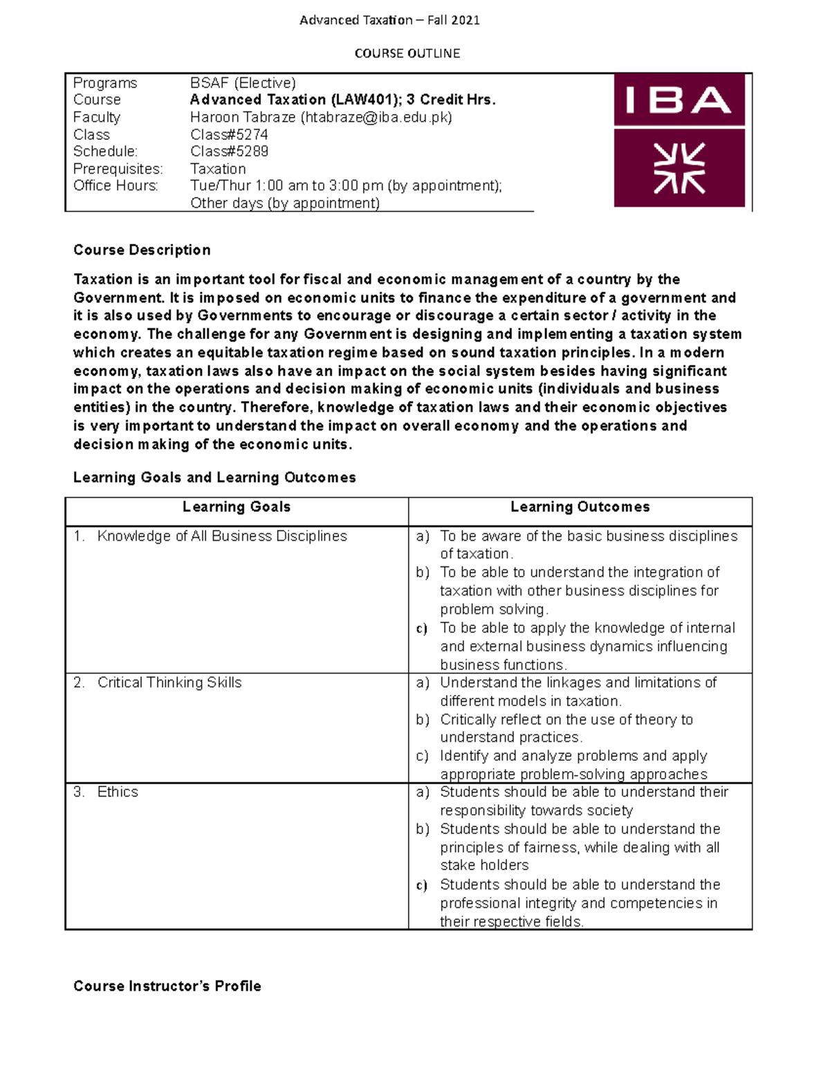 ATAX Outline fall 2021 tabreze - Advanced Taxation – Fall 2021 COURSE ...