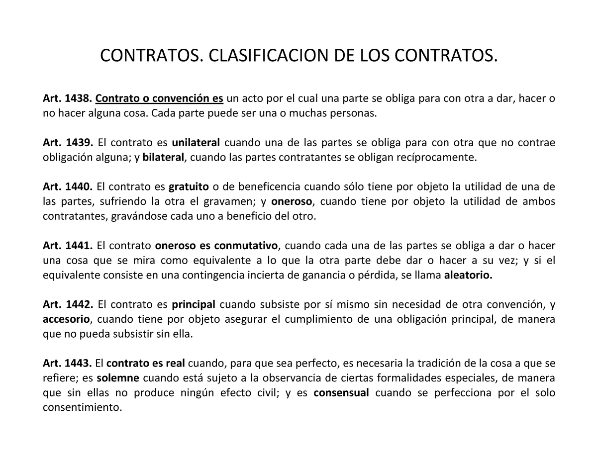 Contratos. Clasificacion DE LOS Contratos - CONTRATOS. CLASIFICACION DE ...