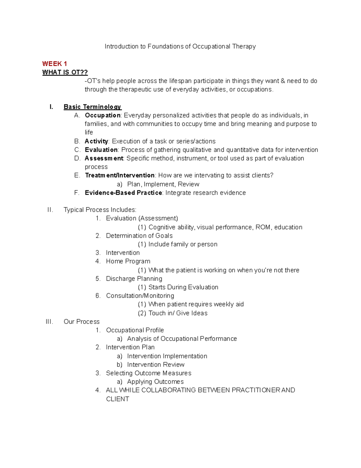 OCC 510 Foundations of OT Midterm Guide Introduction to Foundations