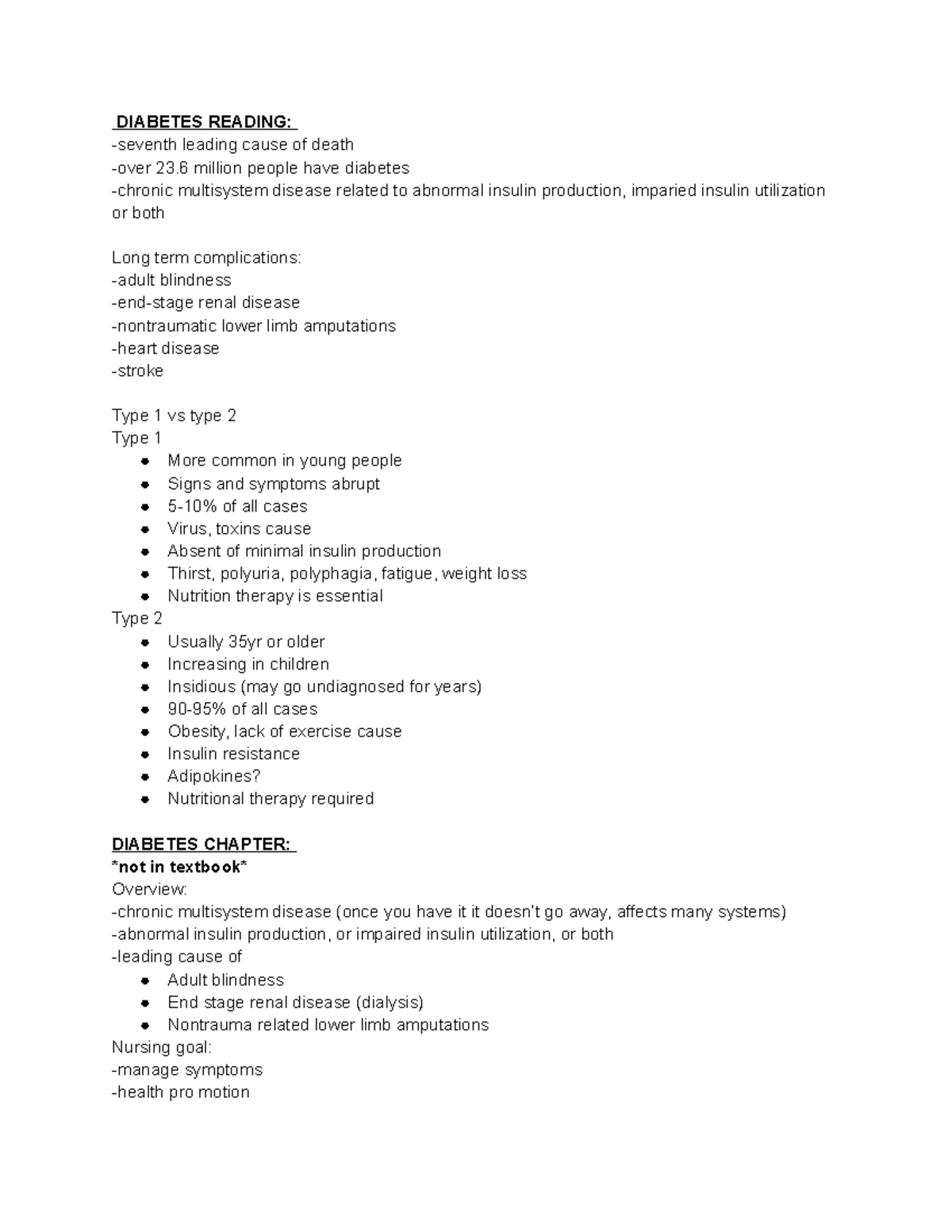 NURS 300 Exam 3 study guide - DIABETES READING: -seventh leading cause ...