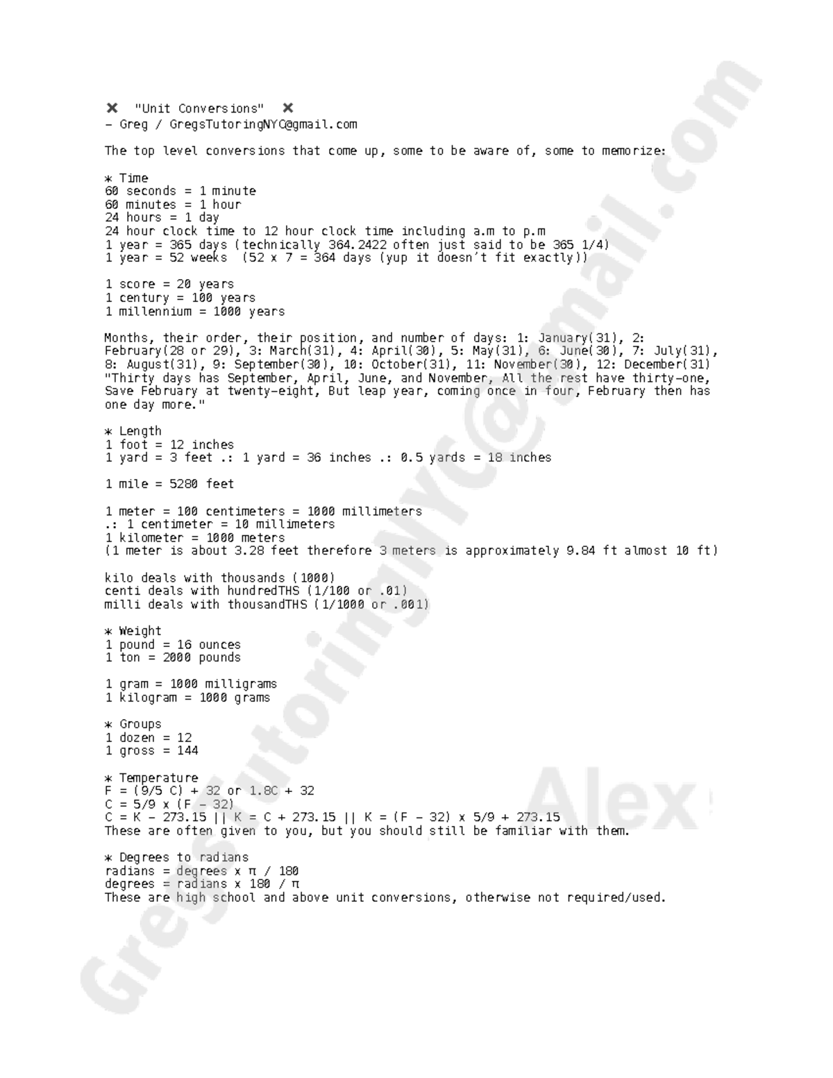 Unit Conversions - Its a unit conversion sheet that I have to study ...