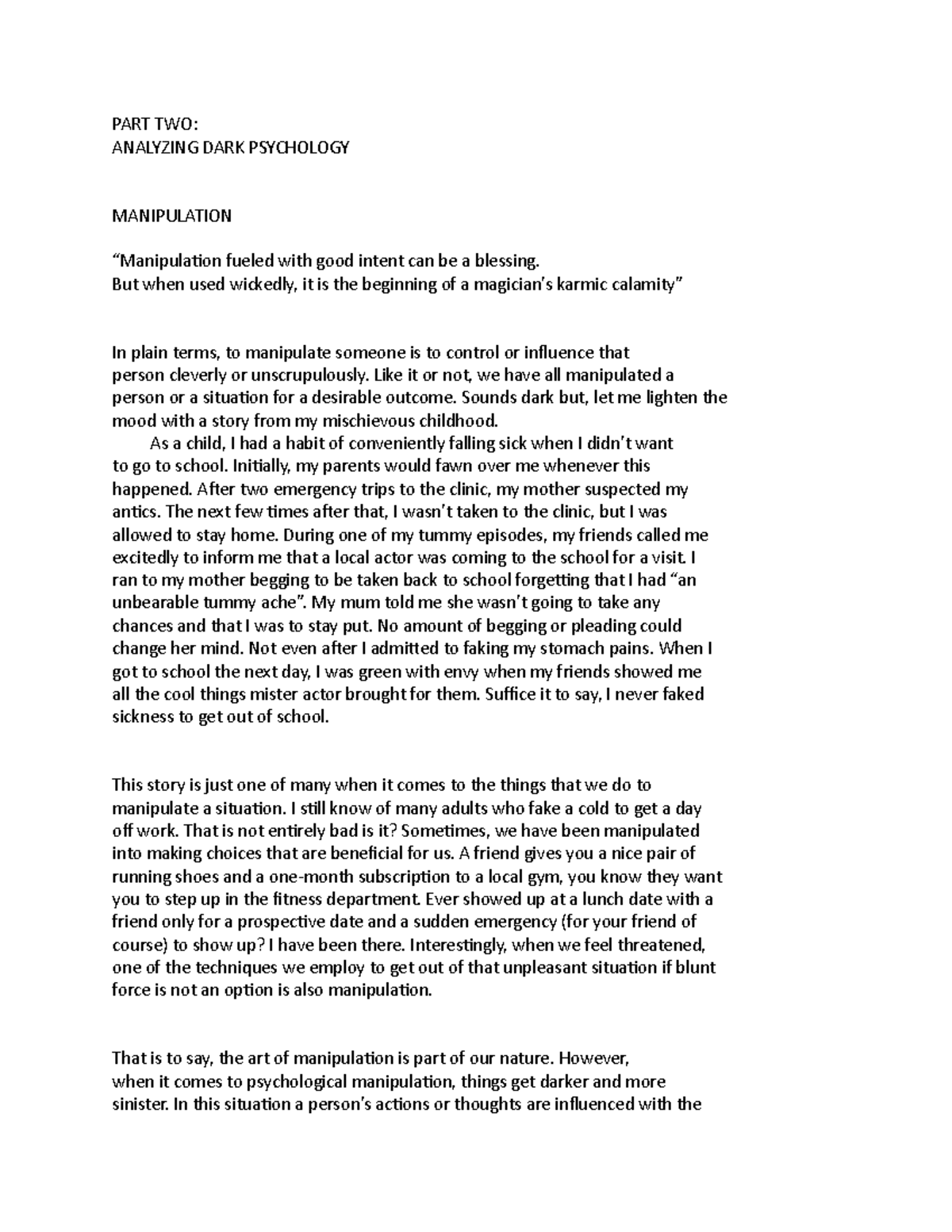 PART TWO; Analyzing DARK Psychology - PART TWO: ANALYZING DARK ...