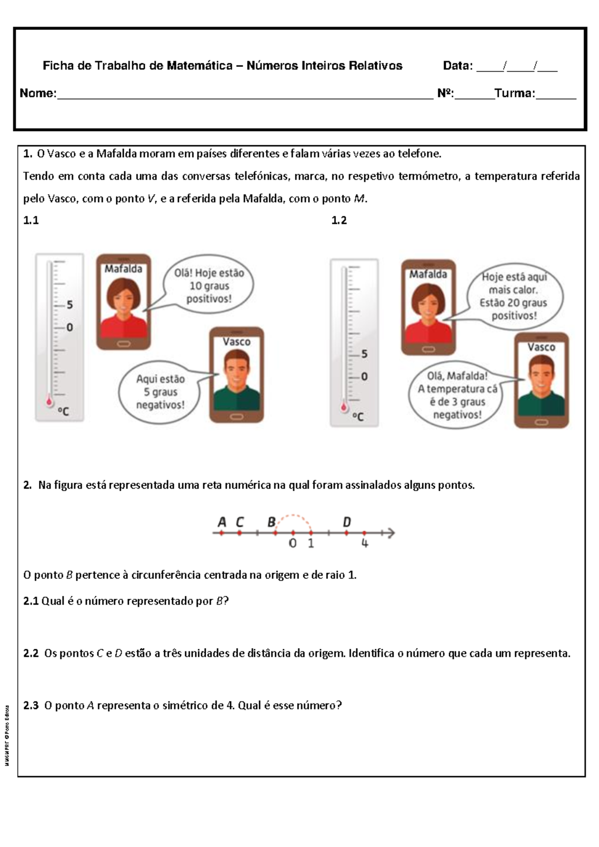 Ficha De Trabalho 7º Ano Sobre Números Inteiros Relativos - MM6MPRT ...