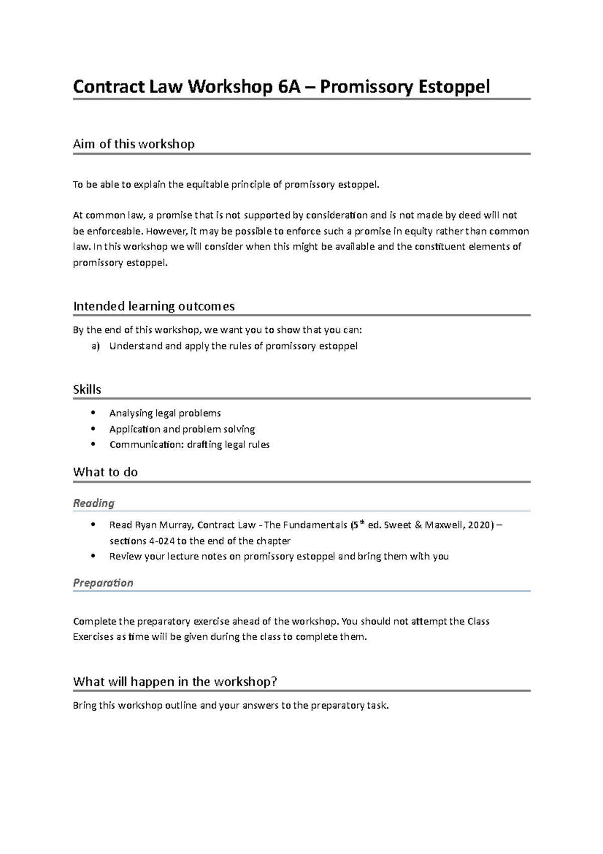 Contract 6A promissory estoppel Contract Law 6A
