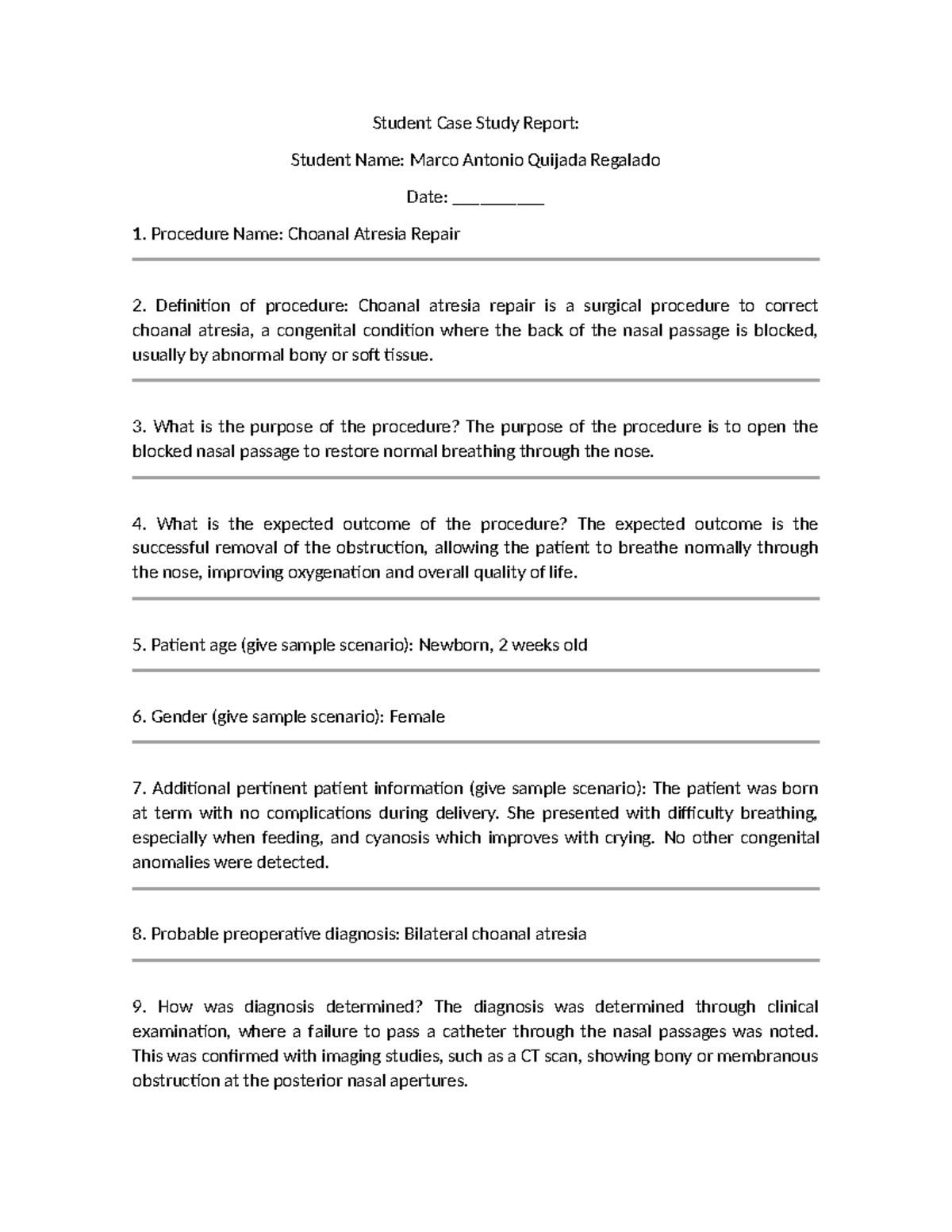 Student Case Study Report Choanal Atresia - Student Case Study Report ...