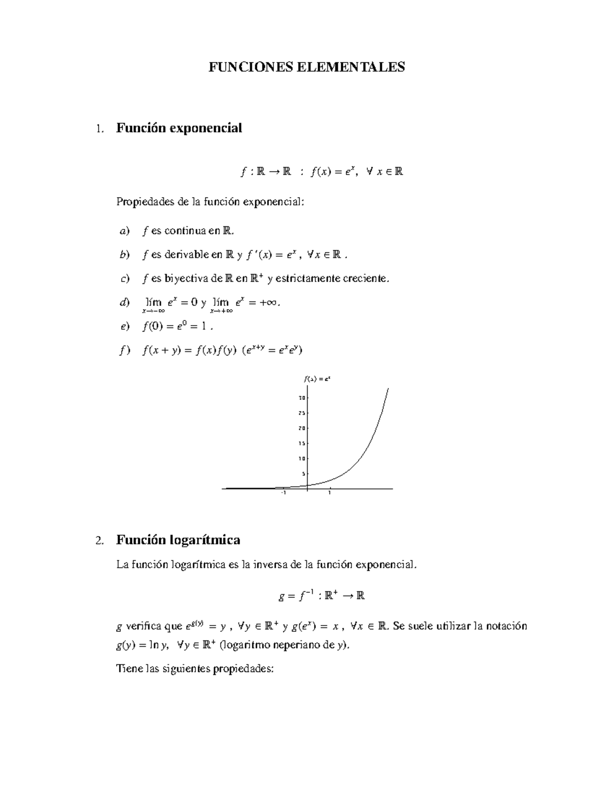 Funciones Elementales - FUNCIONES ELEMENTALES 1. Función Exponencial F ...