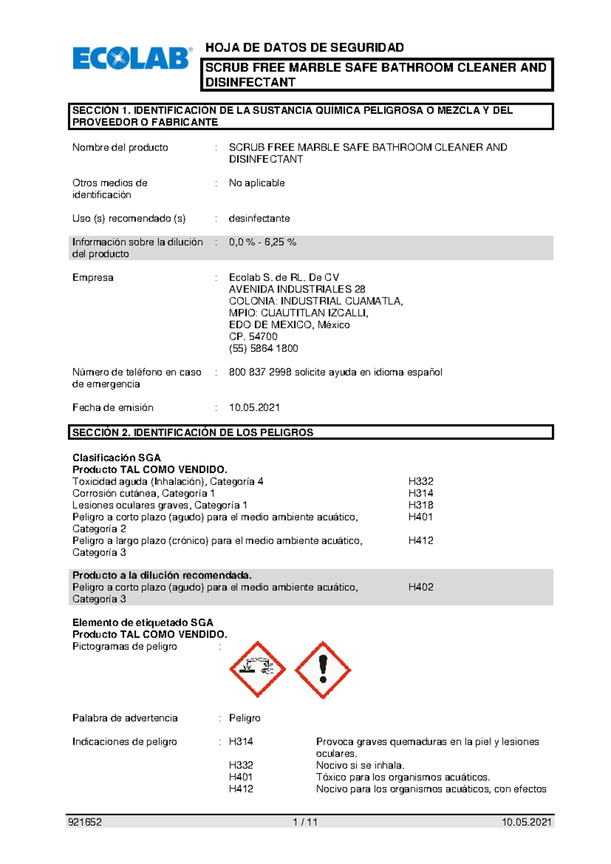 Scrub FREE Marble SAFE Bathroom Cleaner AND DisinfectantSDS SCRUB