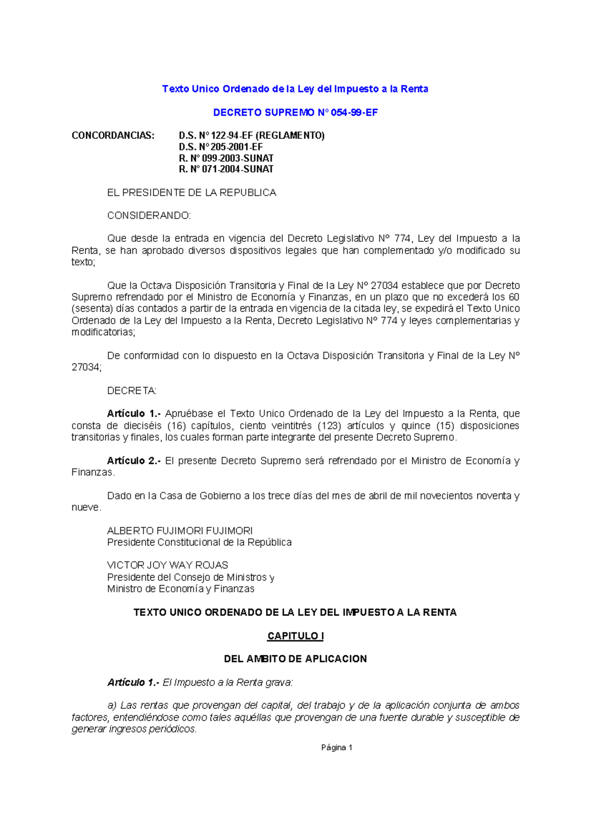 LEY DEL Impuesto A LA Renta - Texto Unico Ordenado de la Ley del ...