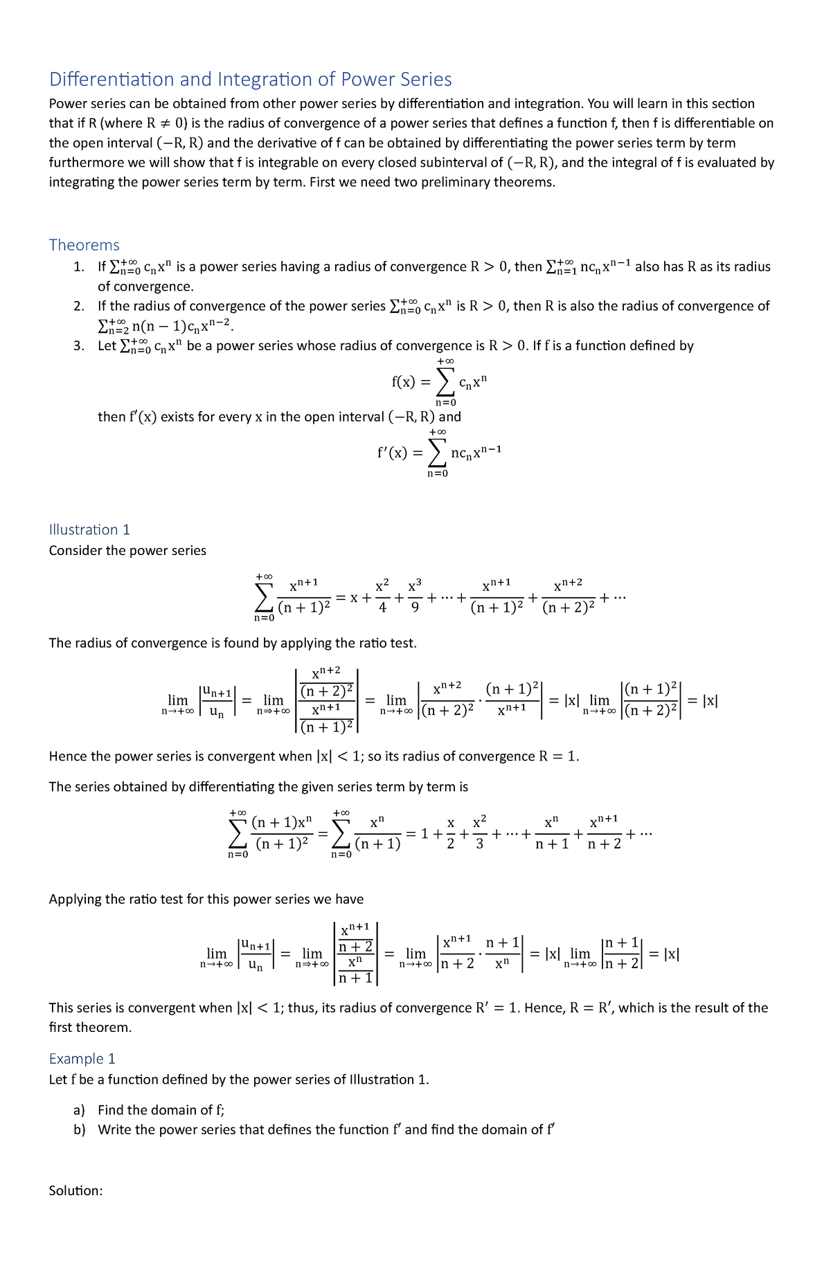 Differentiation and Integration of Power Series - You will learn in ...