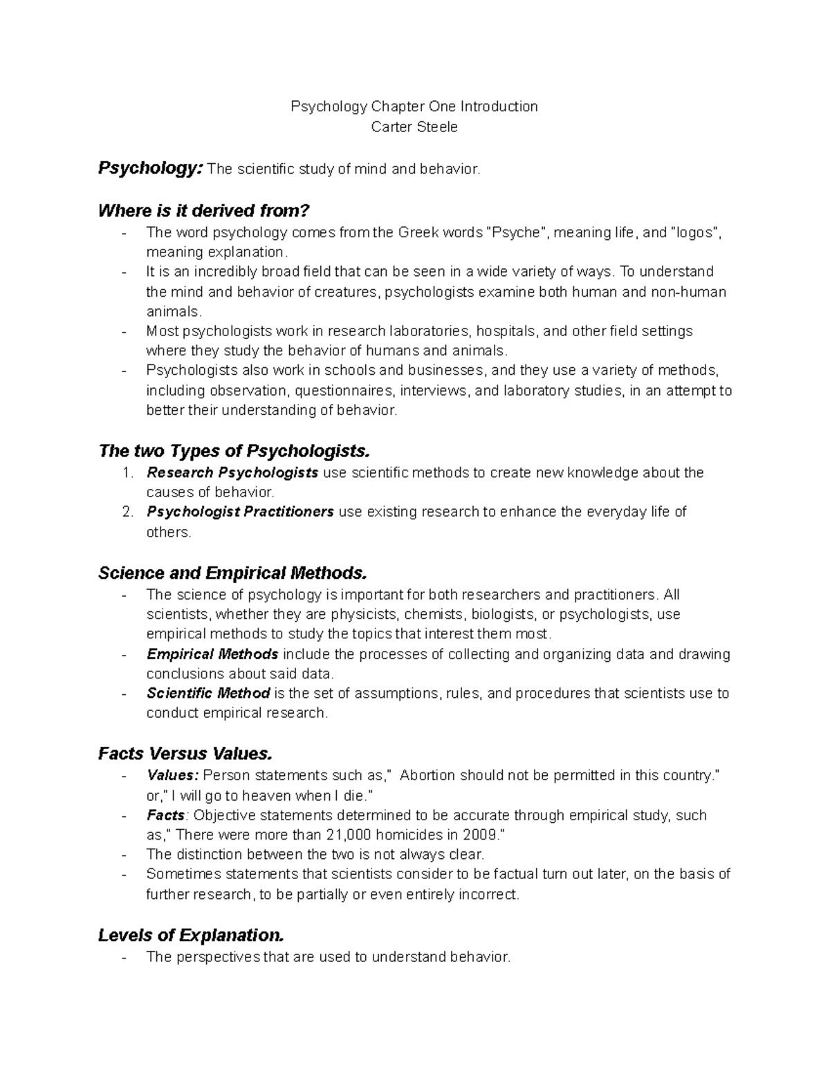 Psychology Day One Lecture - Psychology Chapter One Introduction Carter ...
