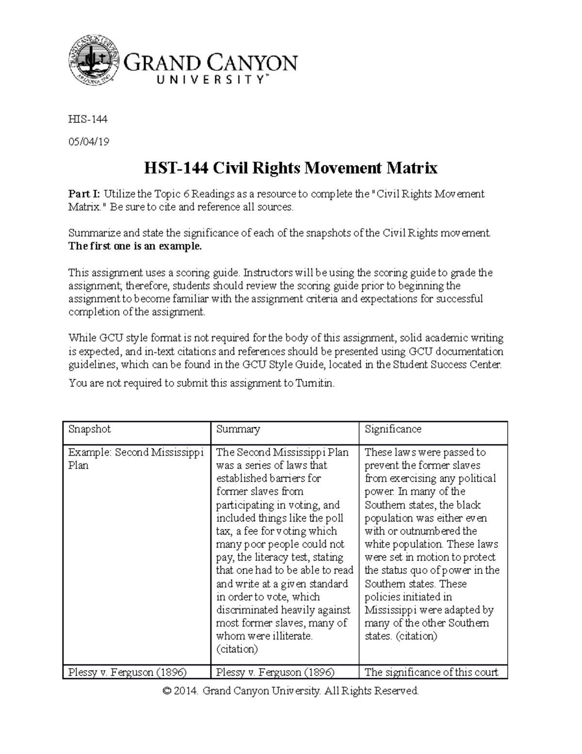 Civil Rights Matrix - HIS-144 - GCU - Studocu