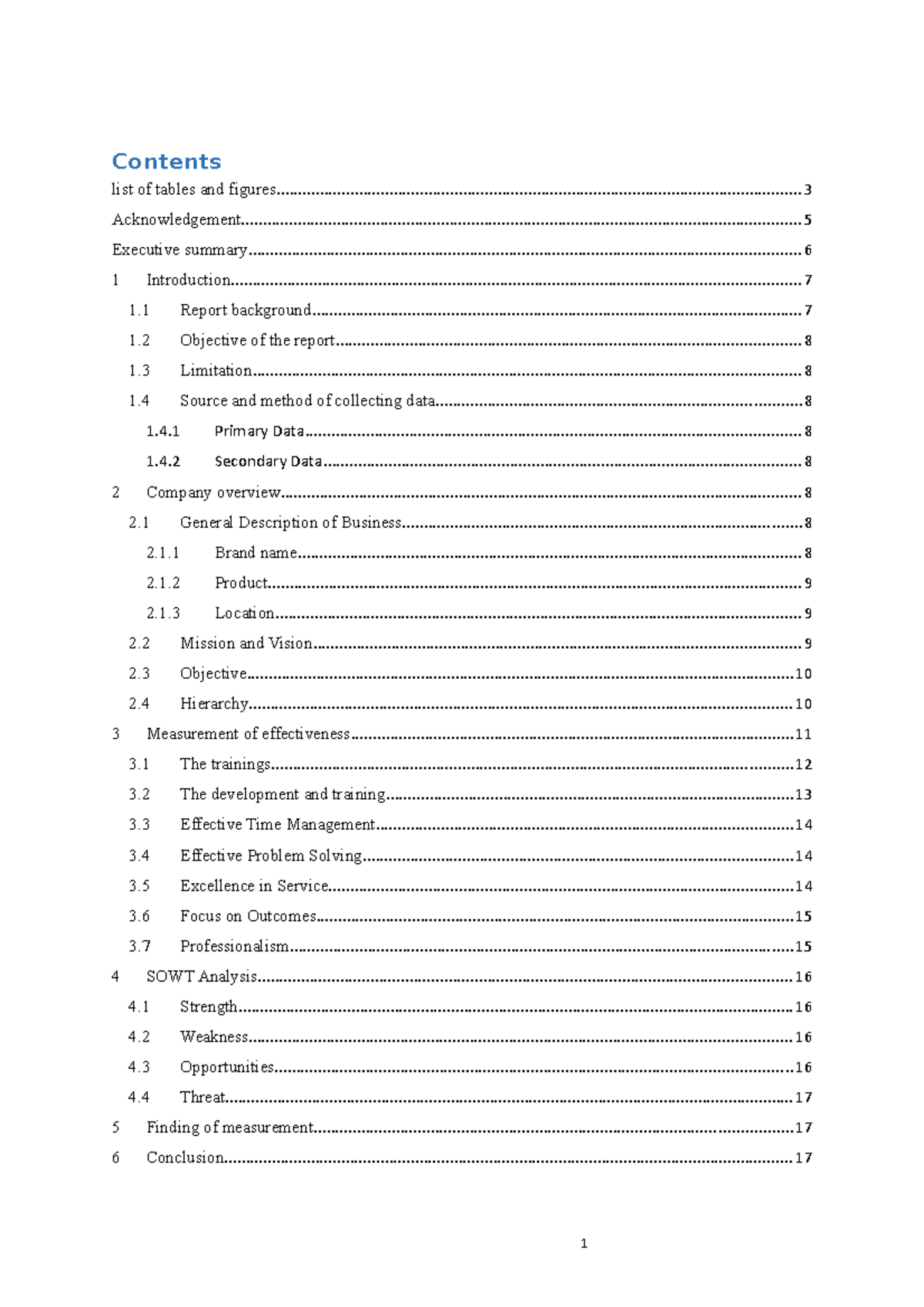 Pakiza-Group Report - Contents list of tables and - Studocu