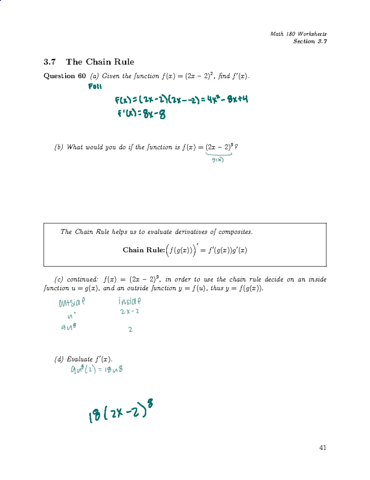 3-7 - hgfdsertyui - Math 180 Worksheets Section 3. 3 The Chain Rule ...