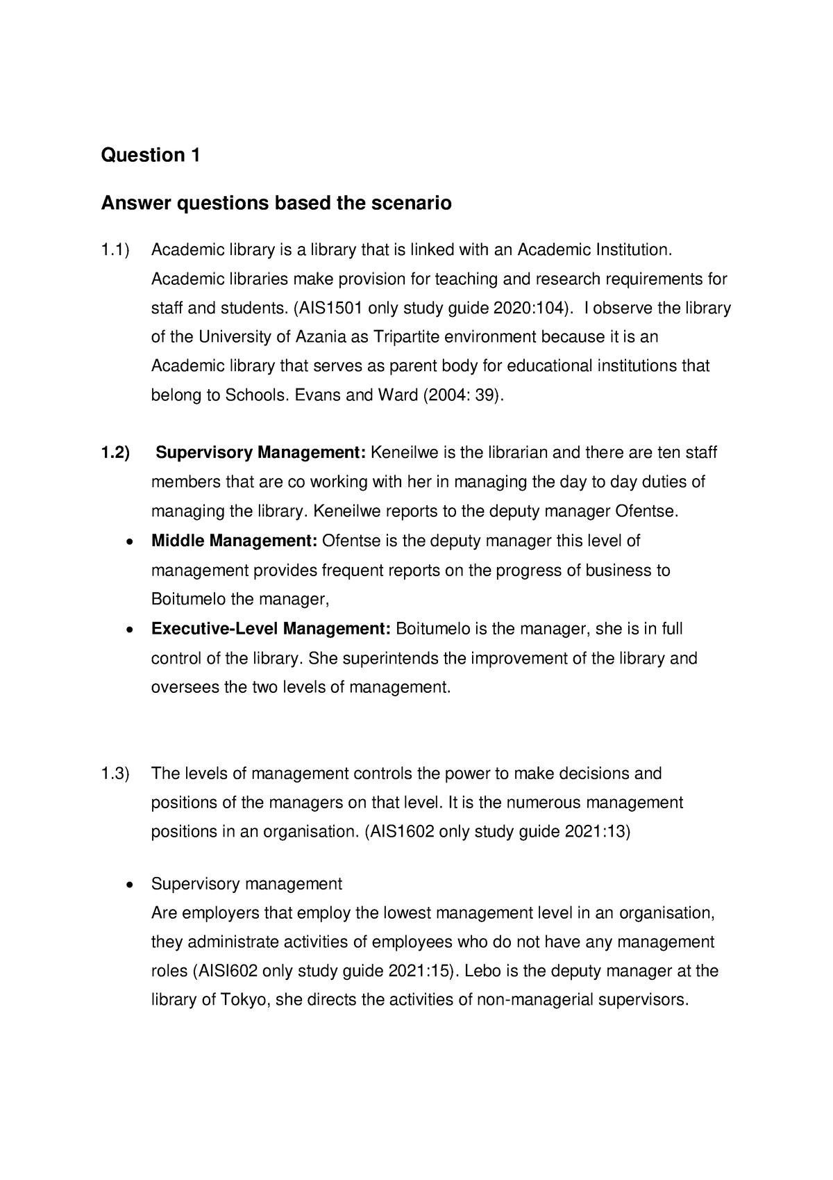 AIS1602 Exam - Assignment 01 of AIS1501 - Question 1 Answer questions ...