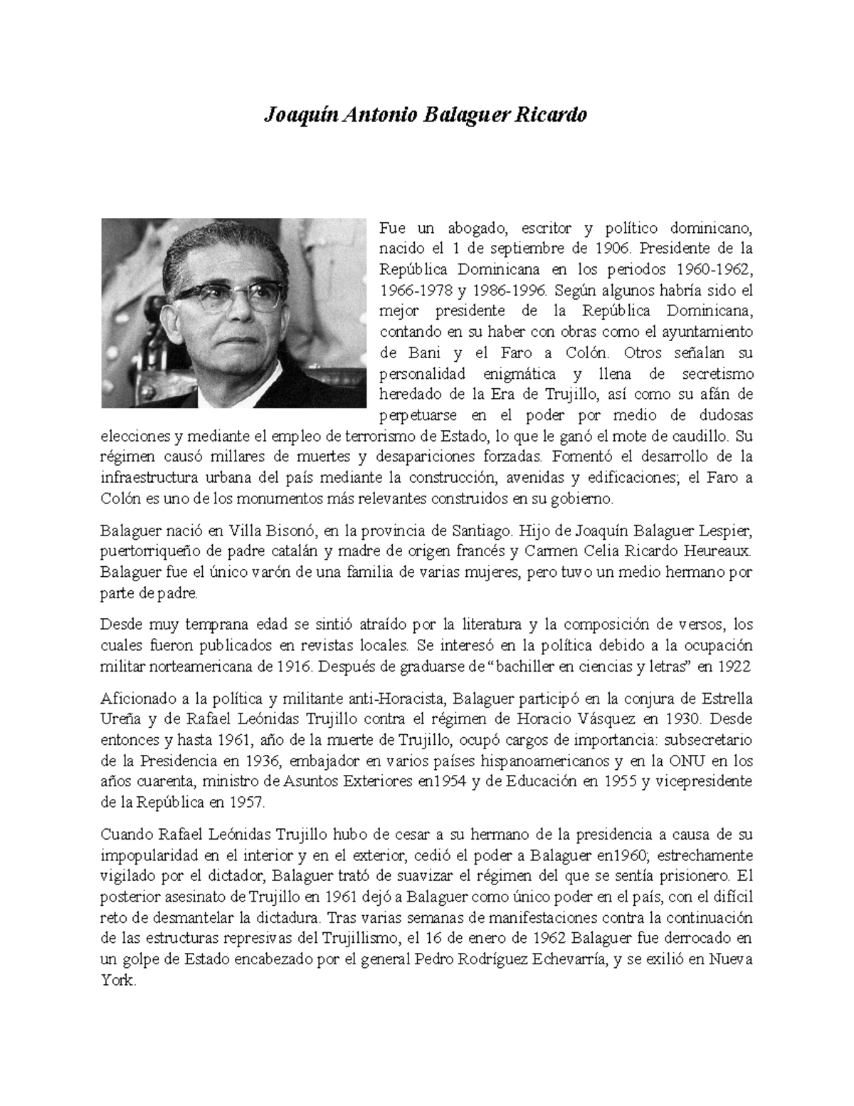 Joaquin Antonio Balaguer Ricardo Joaquin Antonio Balaguer Ricardo Fue Un Abogado Escritor Y Studocu