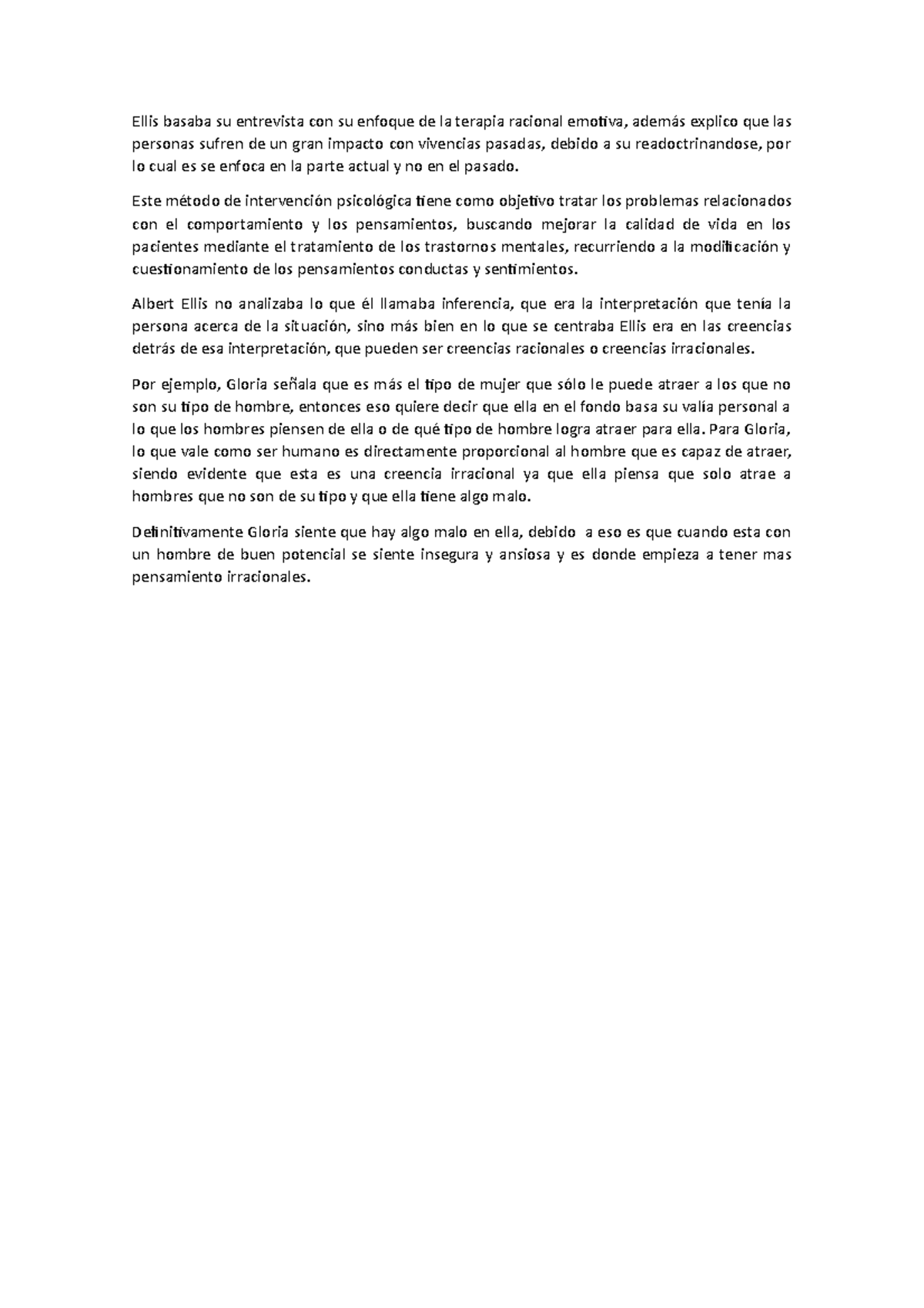 Albert Ellis entrevista a Gloria Ellis basaba su entrevista con su