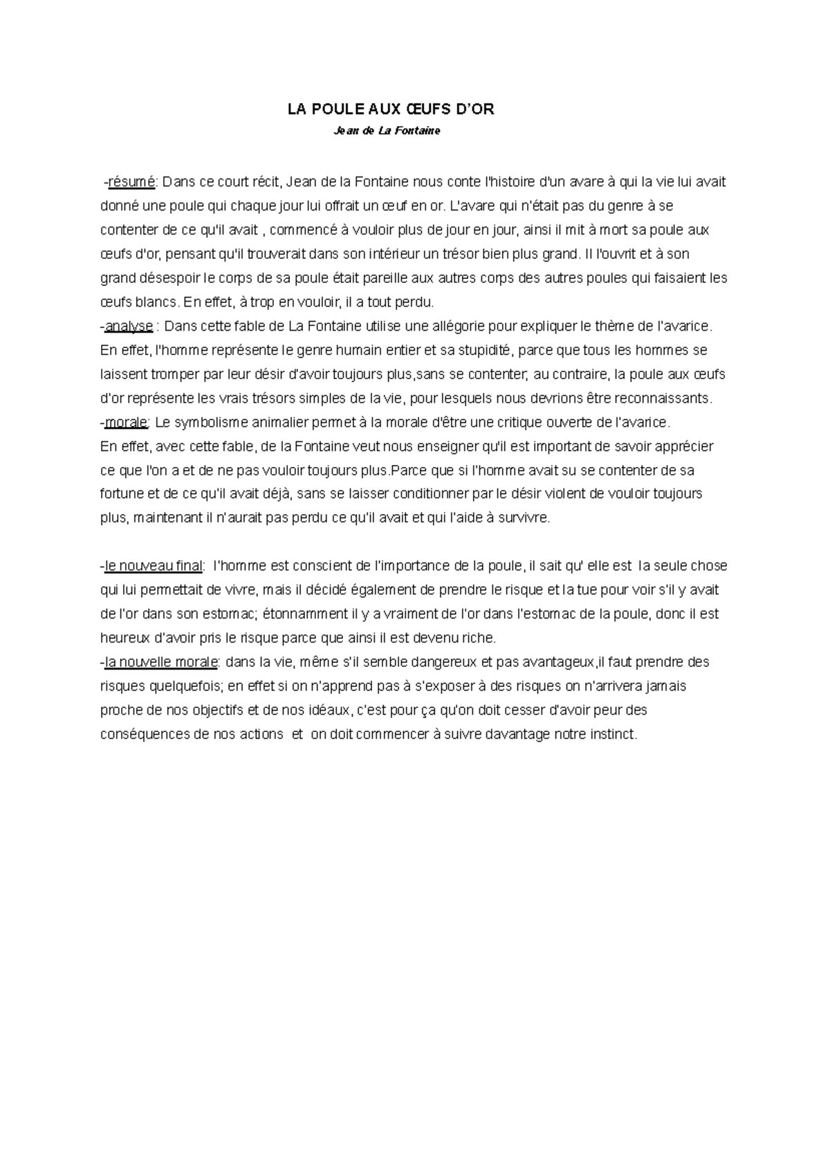 LA Poule AUX ŒUFS D’OR - Fable - LA POULE AUX ŒUFS D’OR Jean de La ...